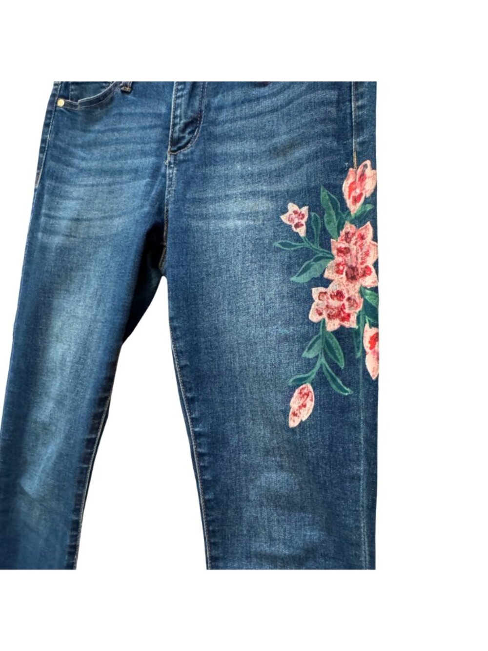 Guess Mid-Rise Skinny Jeans Size 28 Floral Stretch Denim Dark Blue Distressed He - Picture 2 of 9